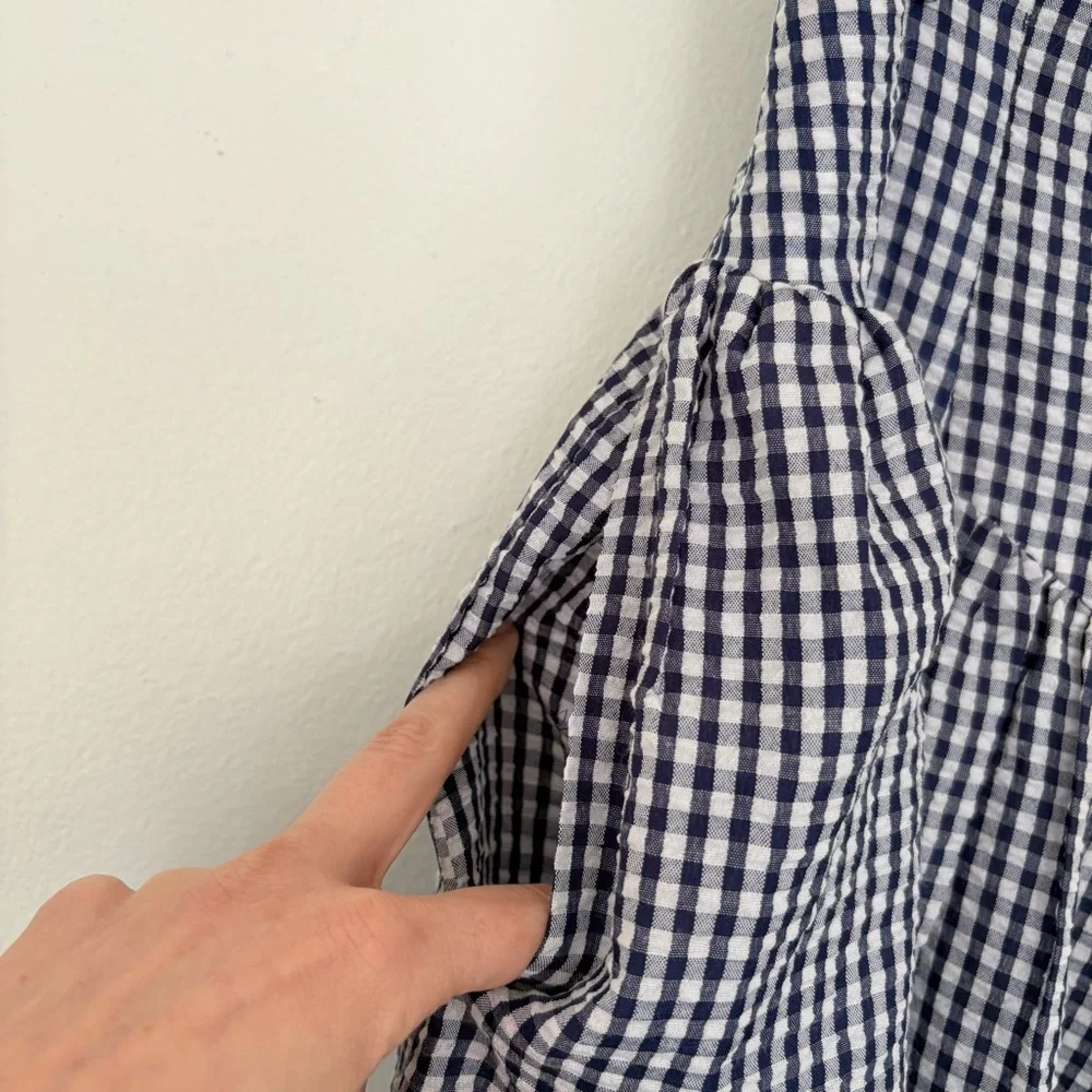 Anthropologie || Hutch Gingham Midi Skirt Smocked Back Blue White XL - Picture 5 of 11